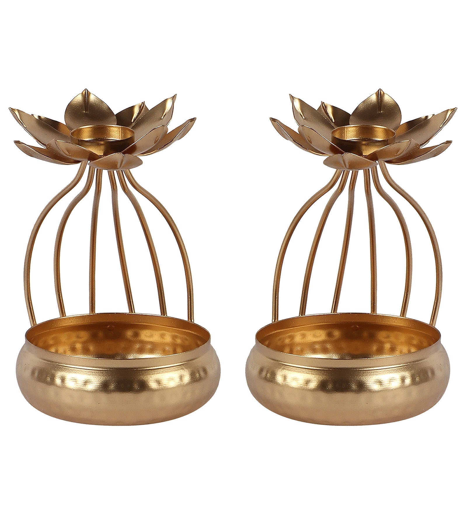 Gold Urli Bowl with Flower Set of 2