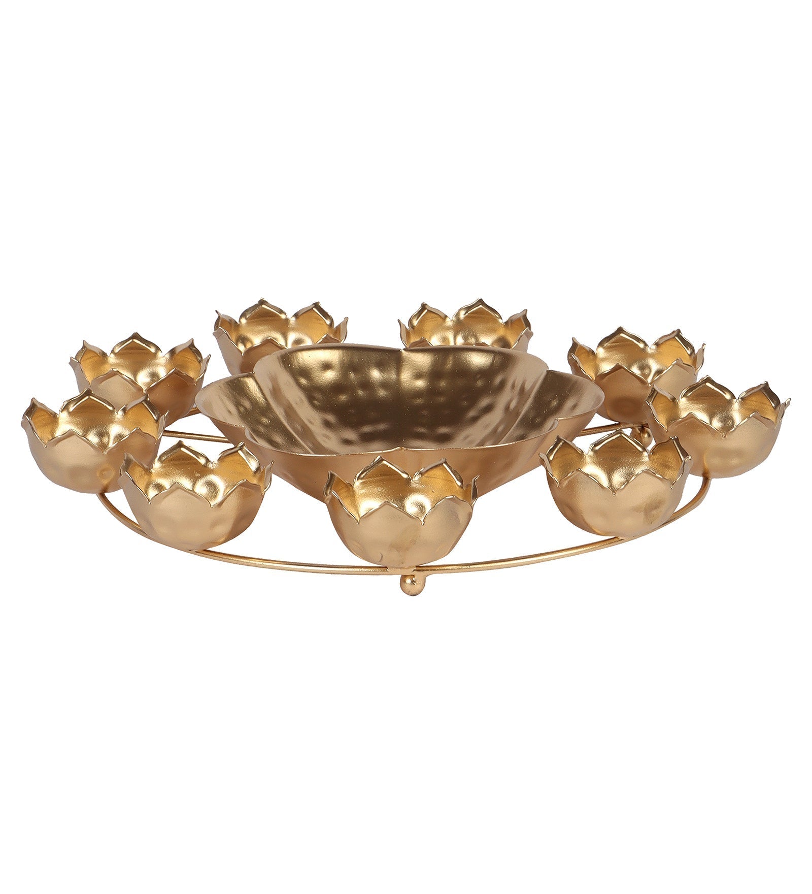 Gold Metal Taj Urli with Center Urli & Tealight Holder Set of 7