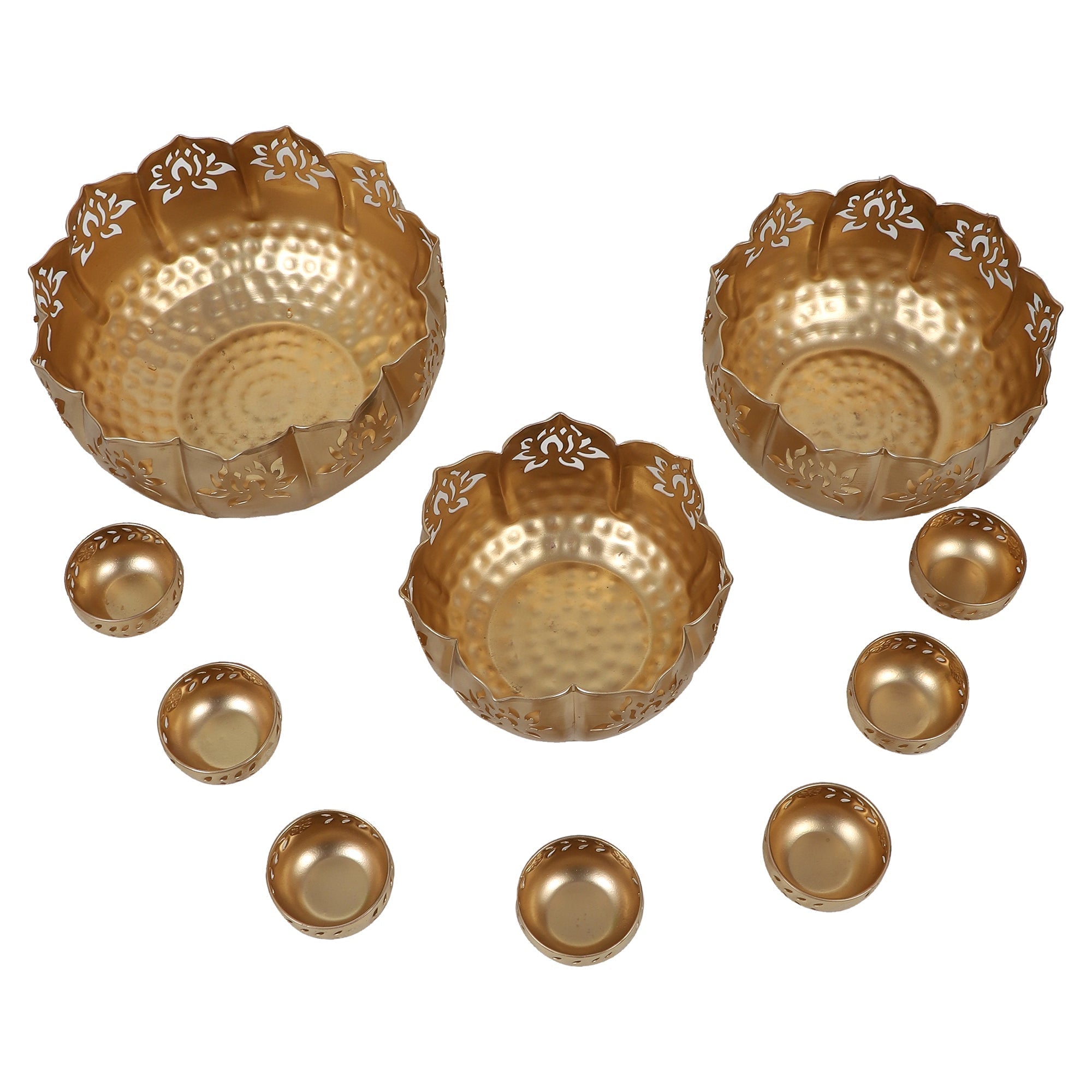 Big Lotus Urli With Stand & Bowls Set of 10