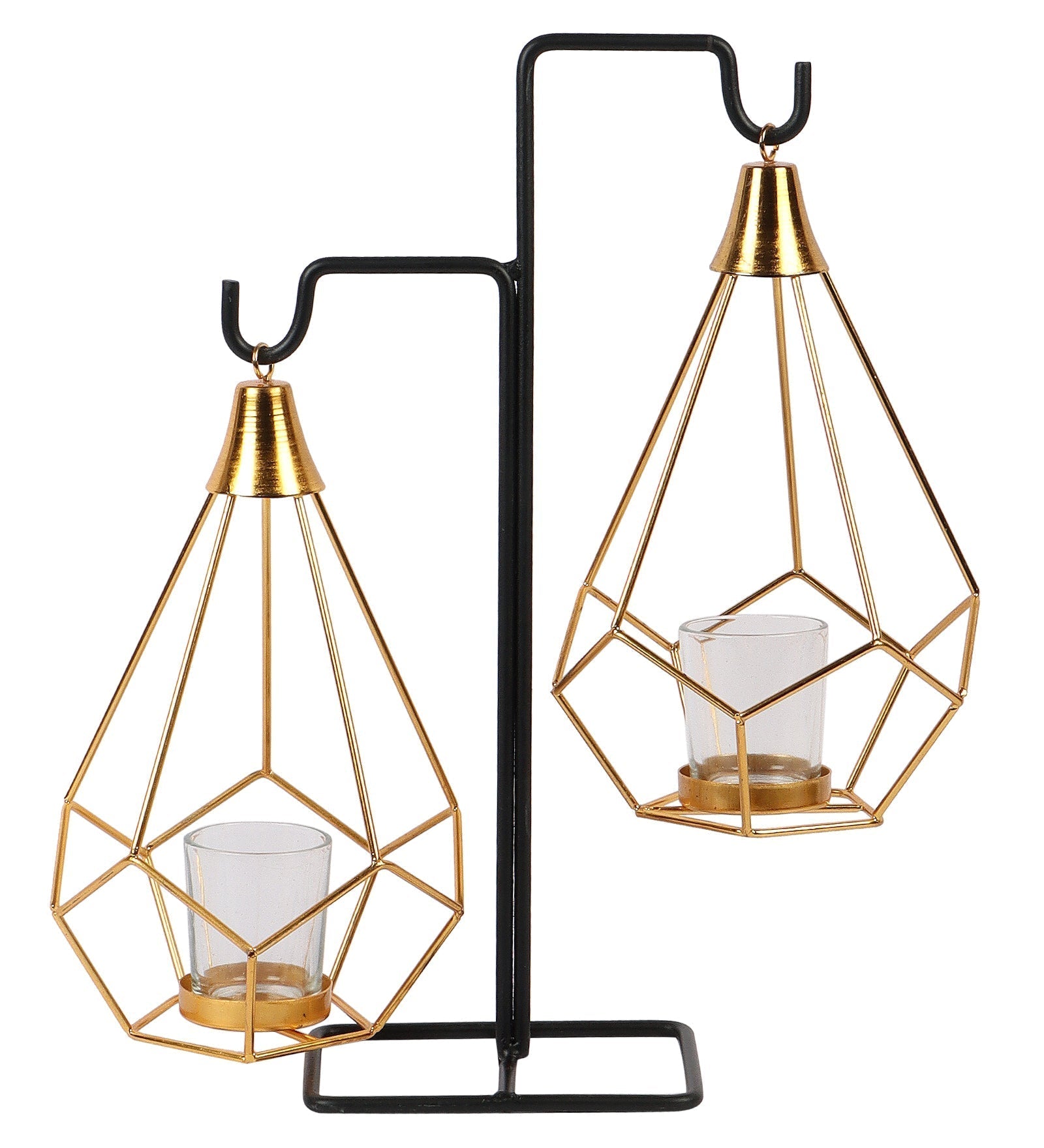 Gold Double Diamond Pendulam Tealight Holder with Glass