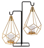 Gold Double Diamond Pendulam Tealight Holder with Glass