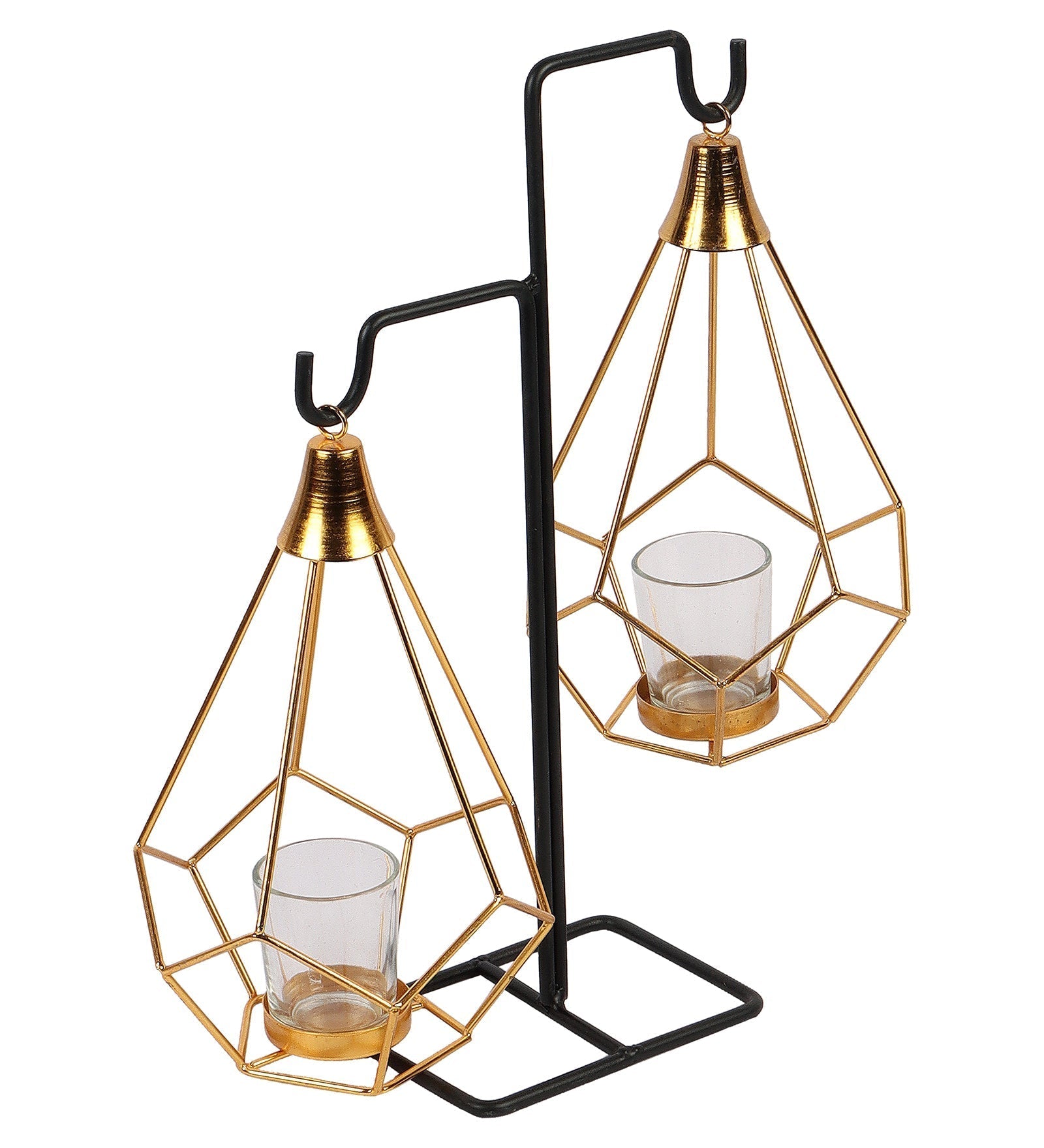 Gold Double Diamond Pendulam Tealight Holder with Glass