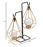 Gold Double Diamond Pendulam Tealight Holder with Glass