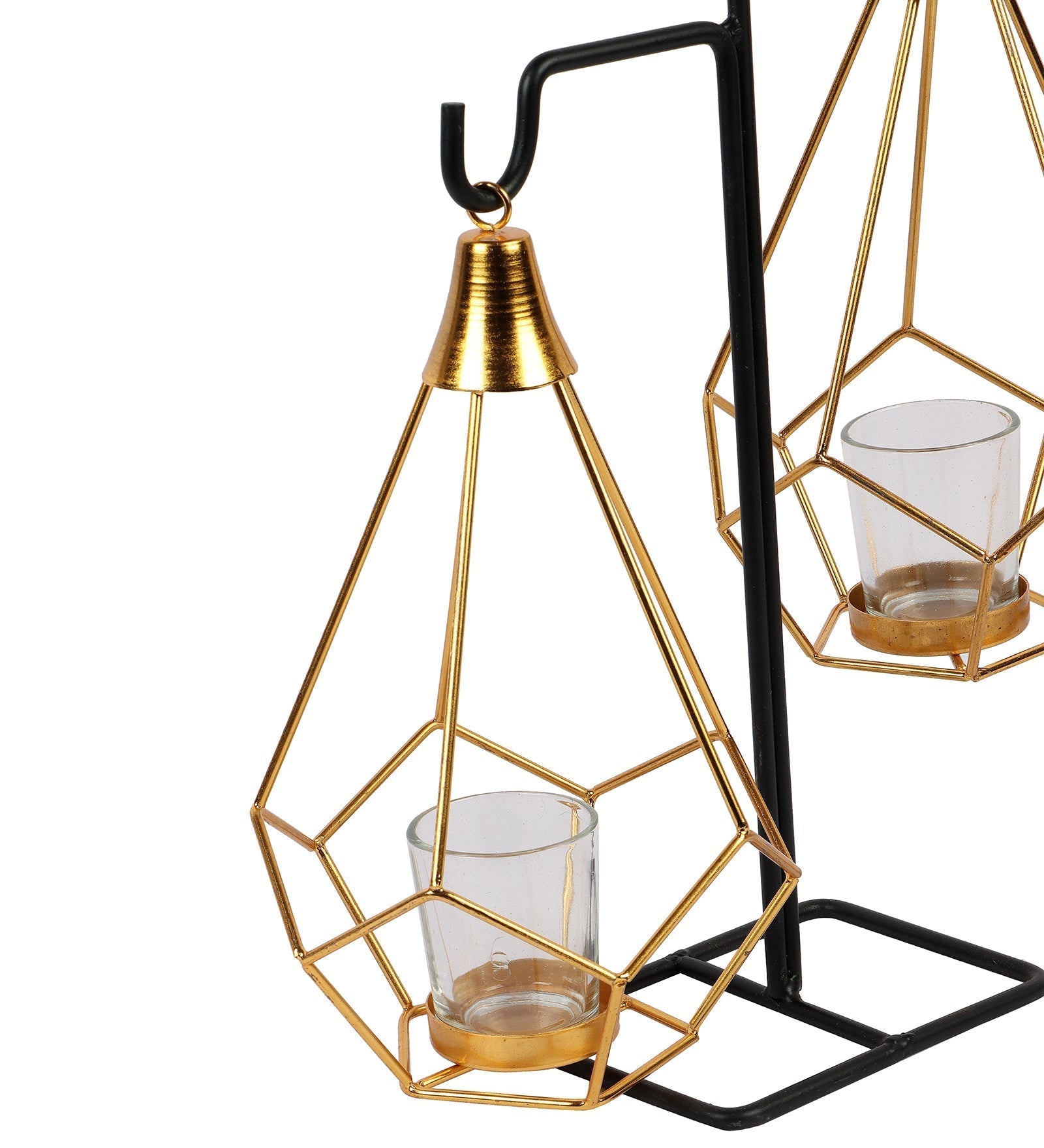 Gold Double Diamond Pendulam Tealight Holder with Glass