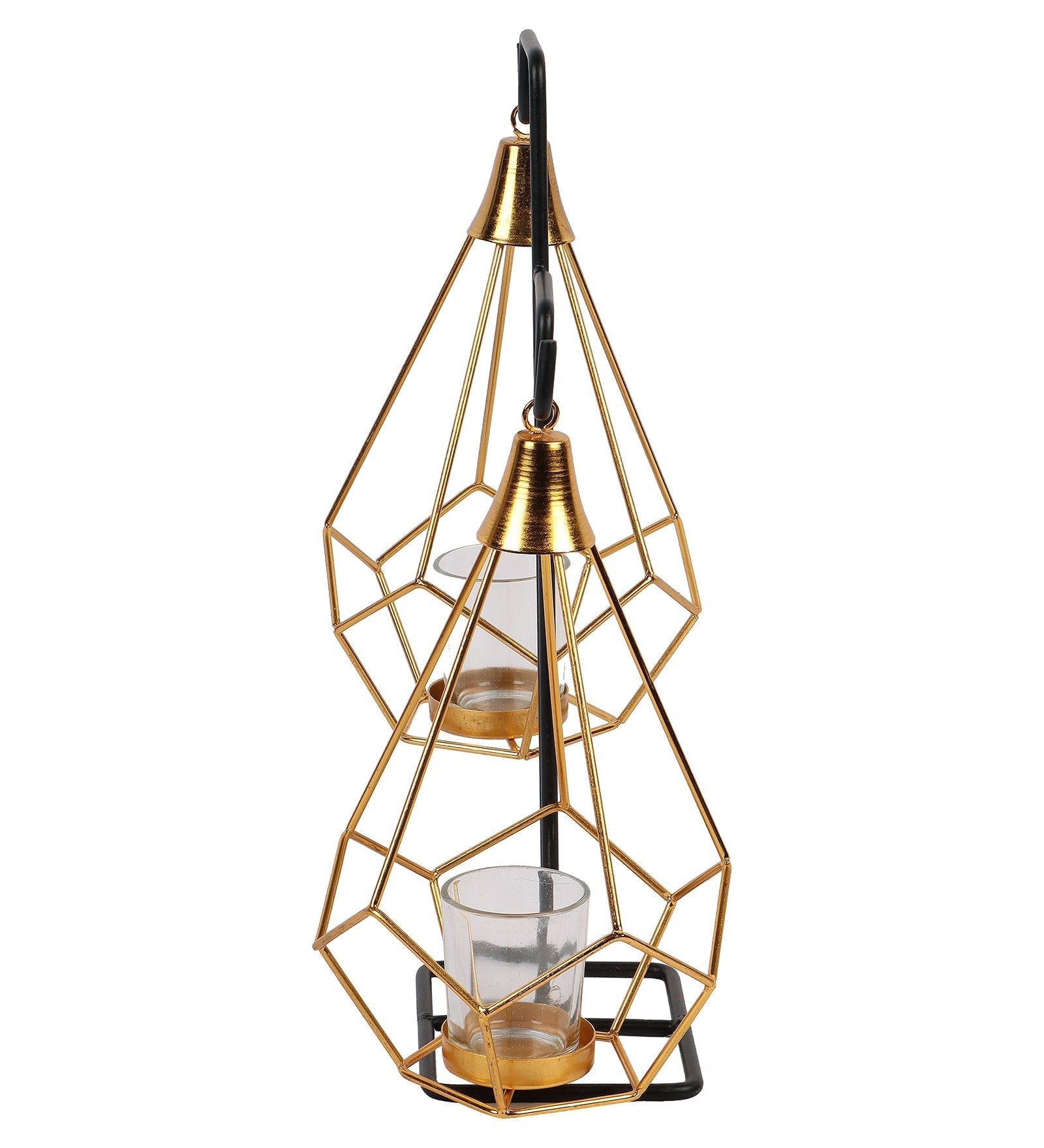 Gold Double Diamond Pendulam Tealight Holder with Glass