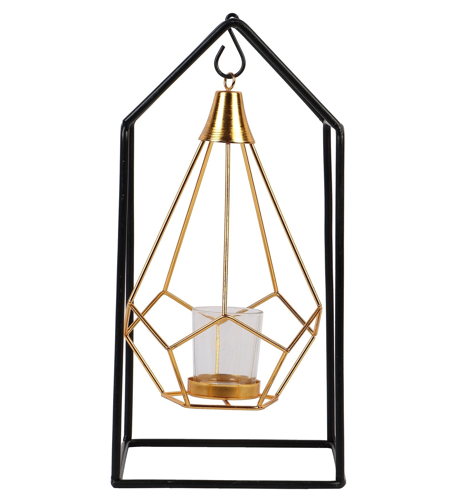 Hut Shape Diamond Pendulam Tealight Holder with Glass