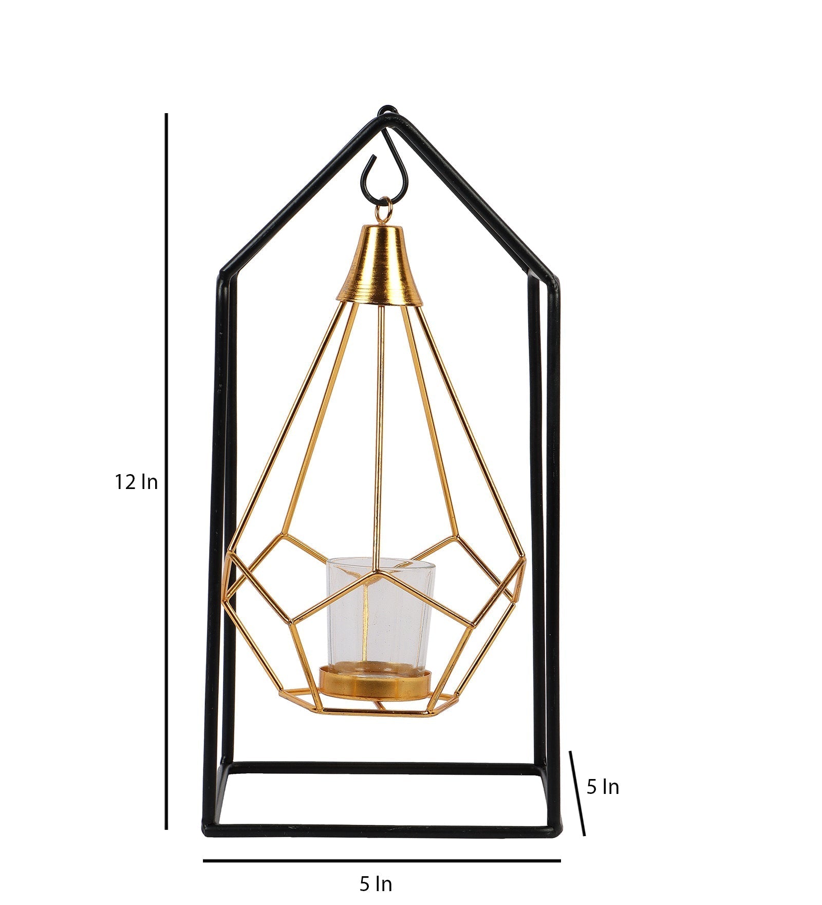 Hut Shape Diamond Pendulam Tealight Holder with Glass