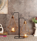 Gold Double Diamond Pendulam Tealight Holder with Glass