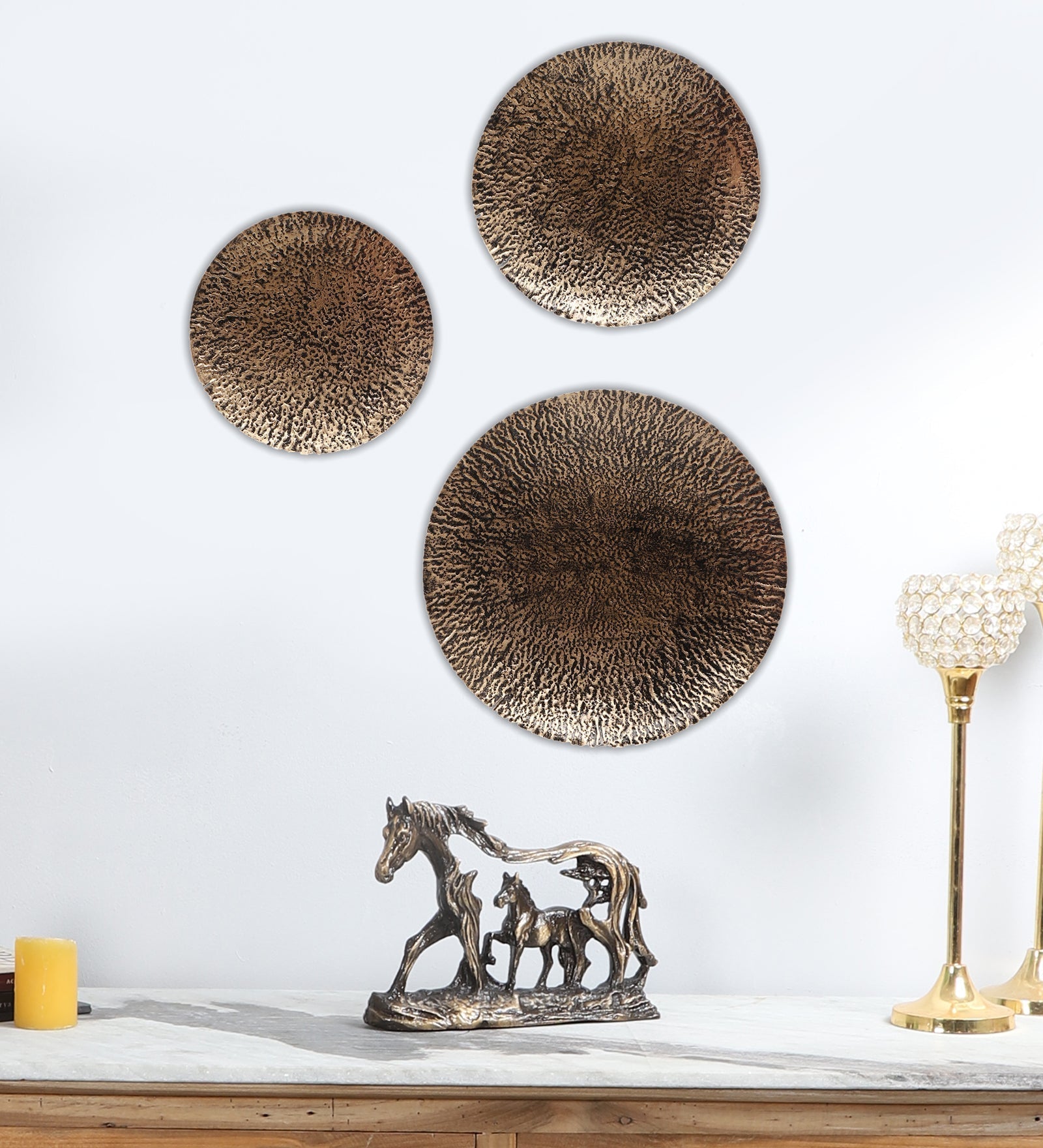 Gold & Black Dot Hammered Wall Decor Set of 3