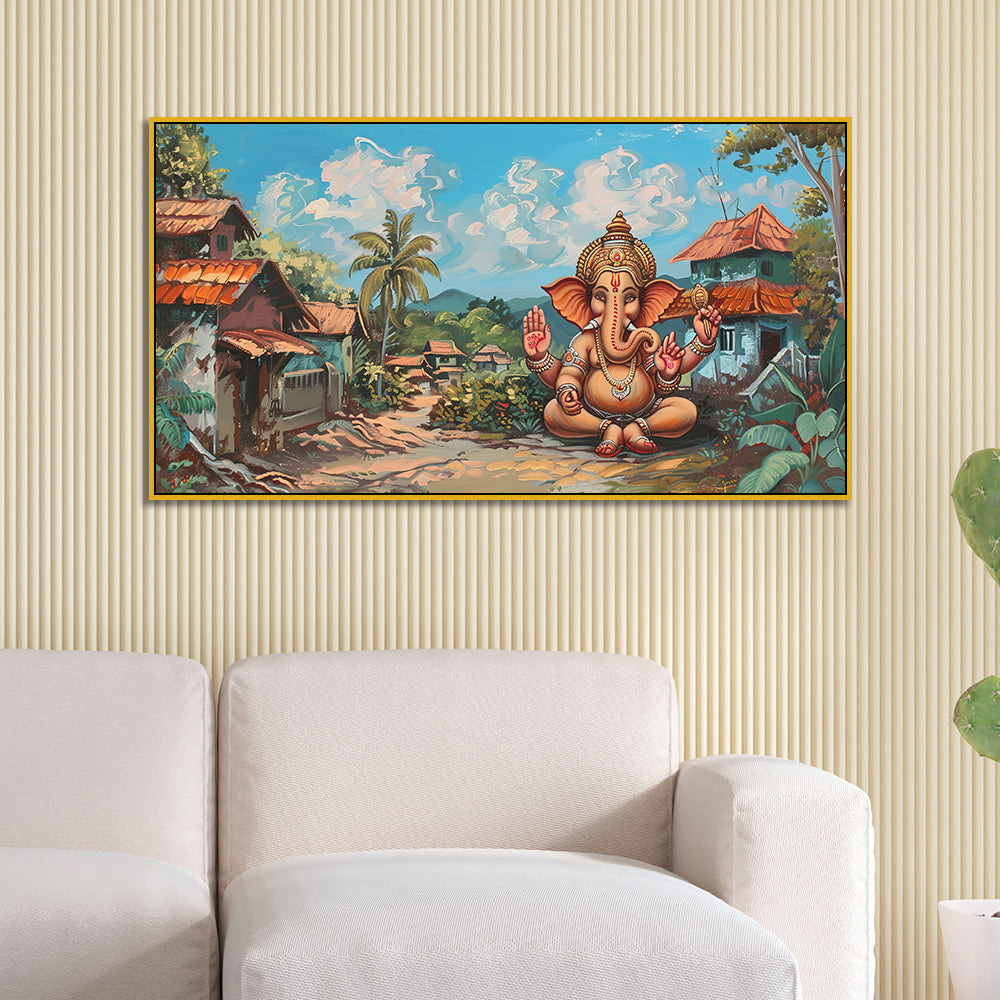 Timeless Ganesha Wall Frame – Vintage Canvas for Pooja Room