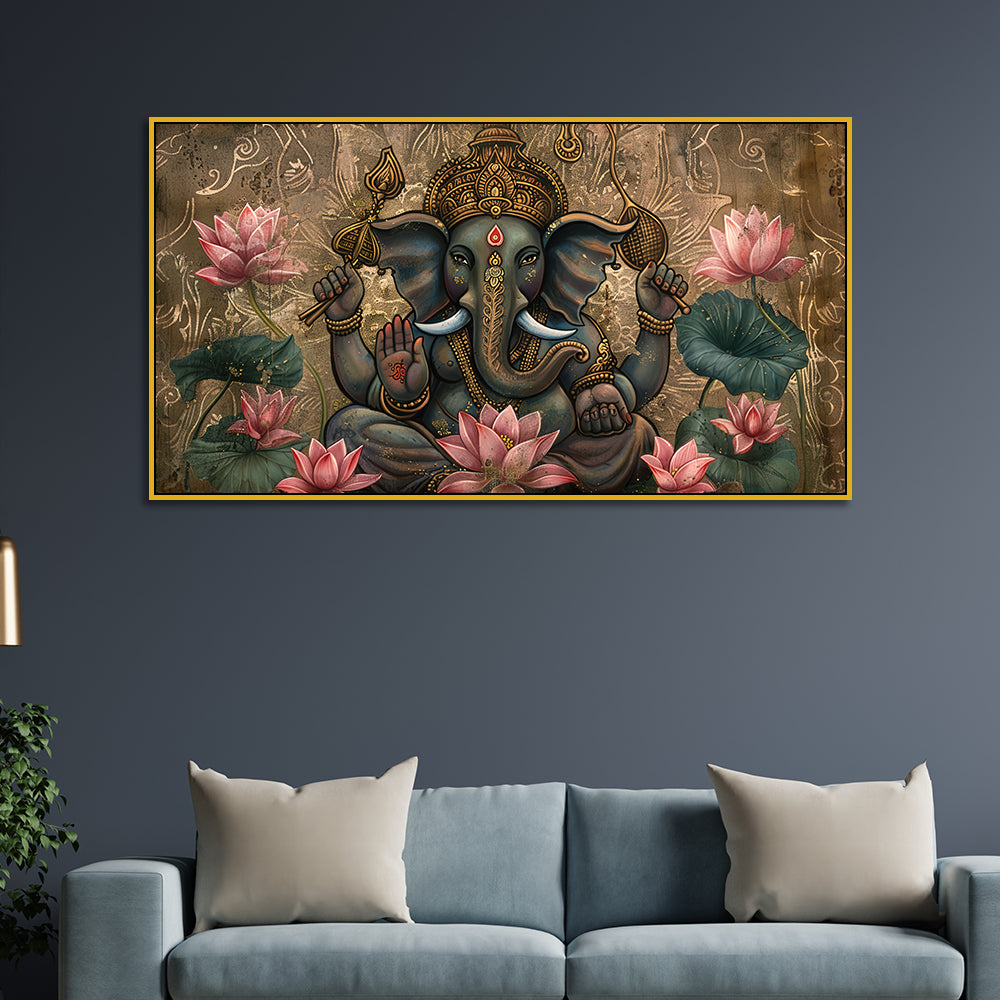Divine Lord Ganesha in Antique Finish – Sacred Wall Hanging