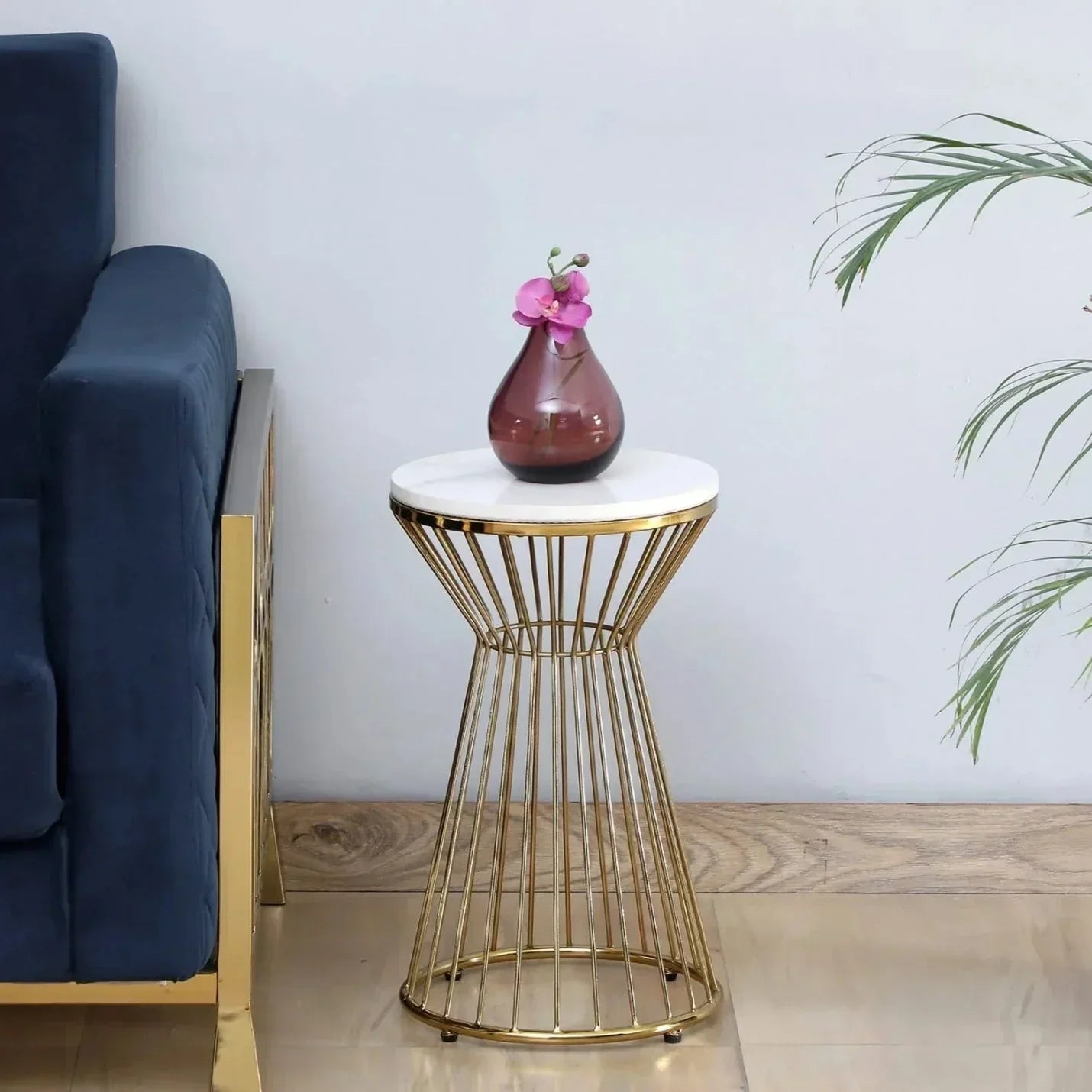 Modern Round Side Table with White Marble Top