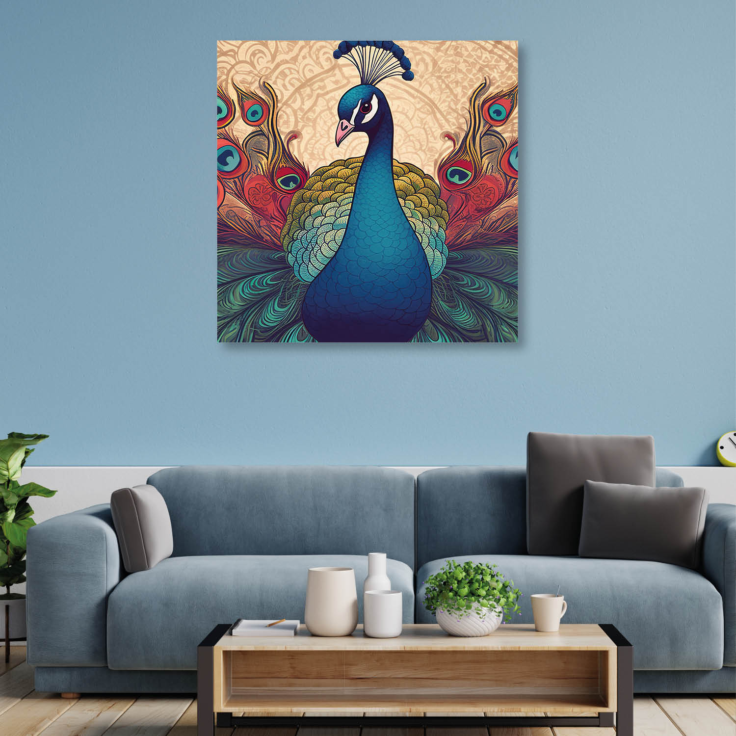 Indian Peacock Canvas Painting for Home, Bedroom & Living Room