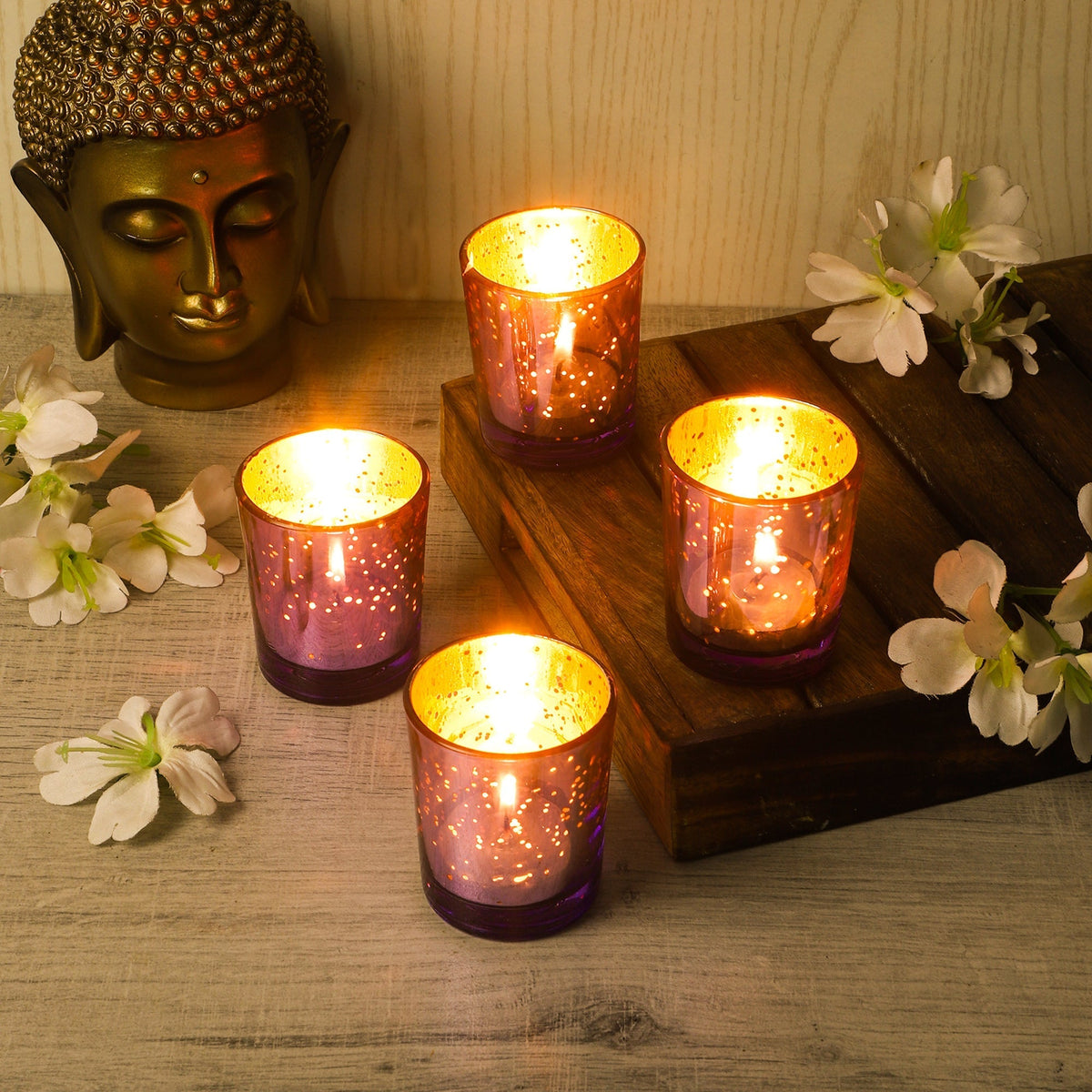 Purple Glass Votive Set of 4