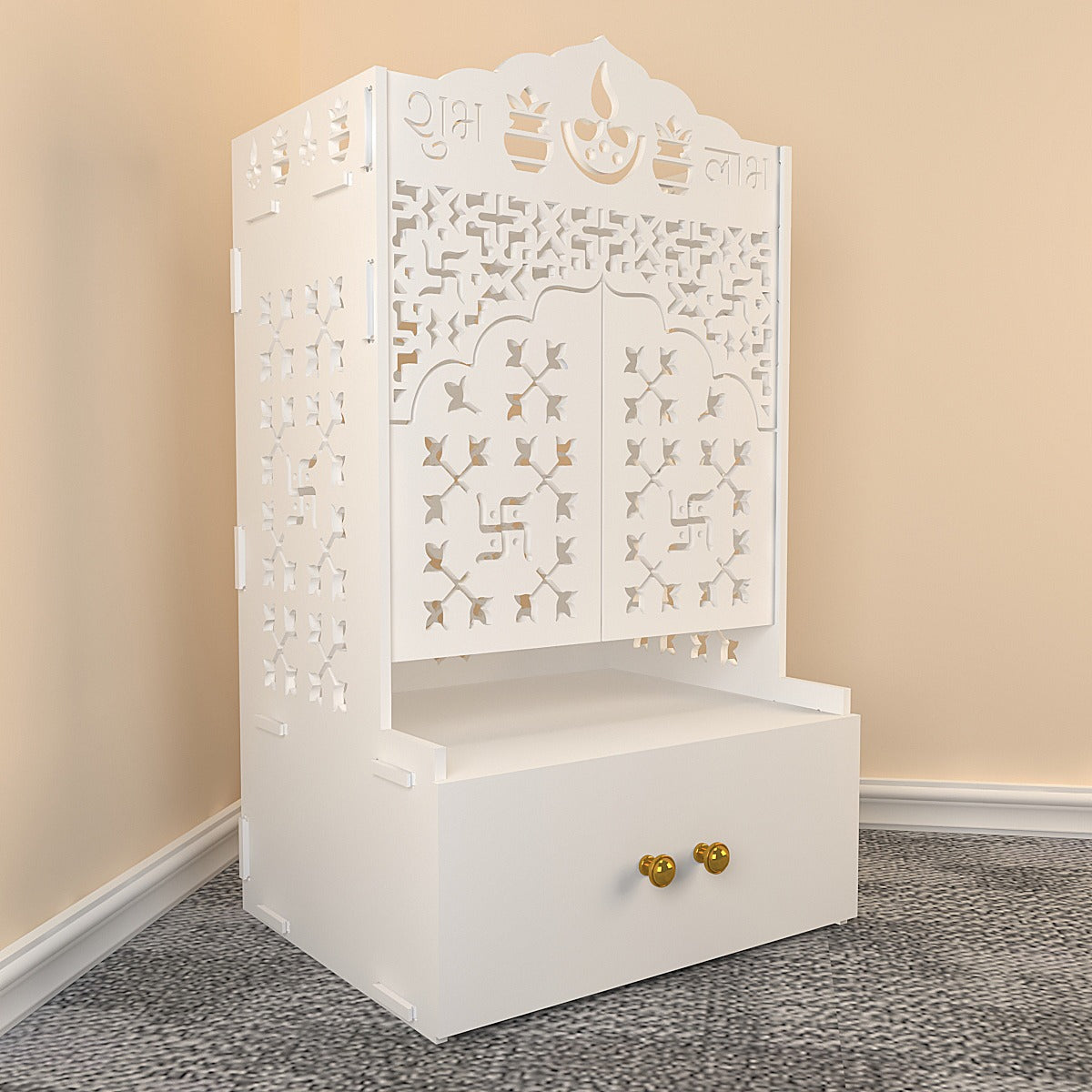 Premium Door Temple with Inbuilt Focus Light & Spacious Wooden Shelf