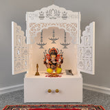Lotus Door Finish Wooden Wall Temple for Home With Inbuilt focus Lights & Spacious Shelf