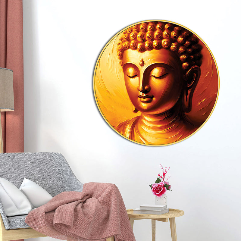 Artistic Golden Gautam Buddha Round Wall Painting