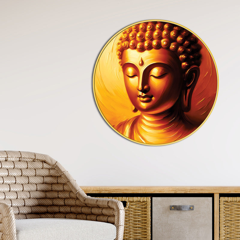 Artistic Golden Gautam Buddha Round Wall Painting