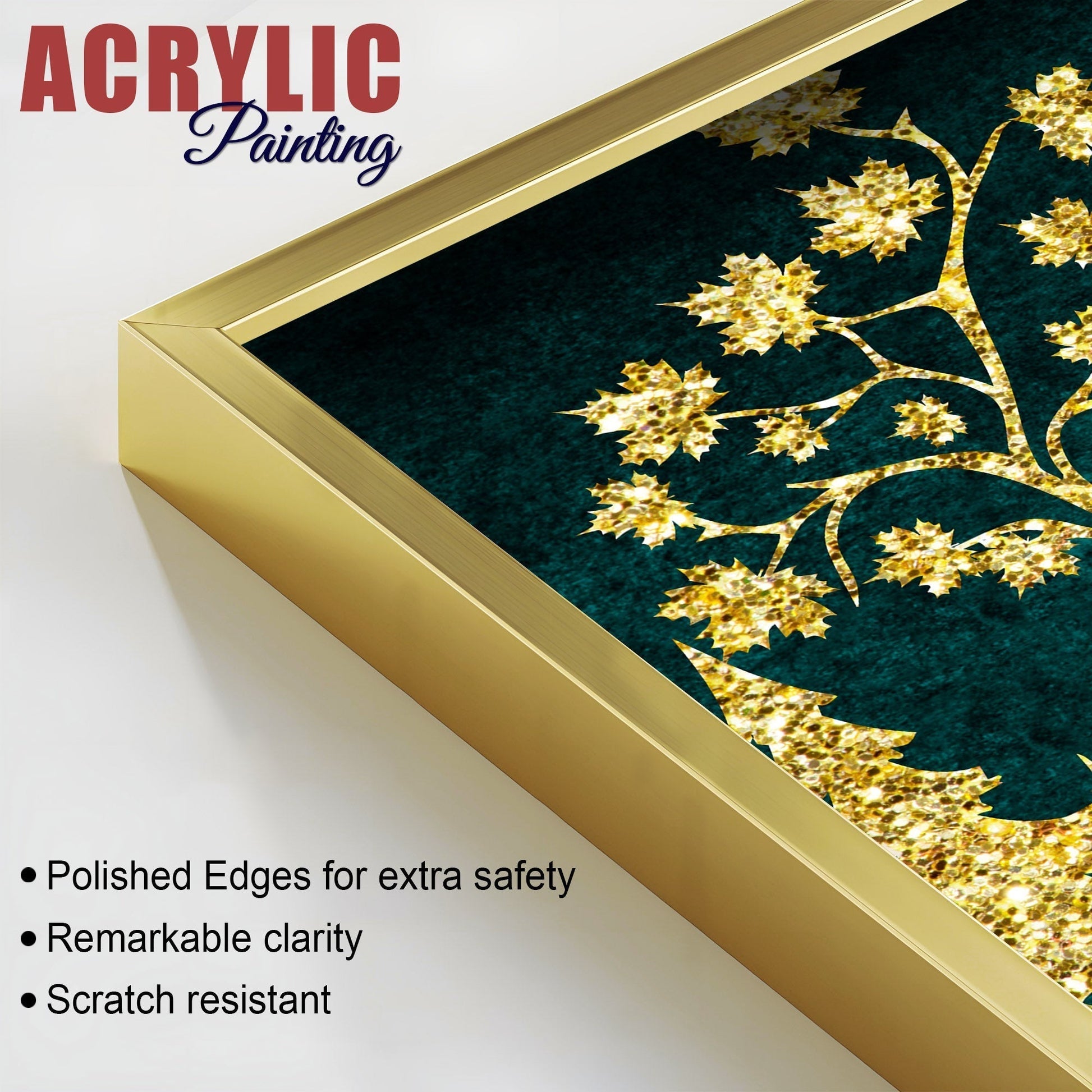 Beautiful Golden Trees with Deer Premium Acrylic Floating Wall Painting Set of 2