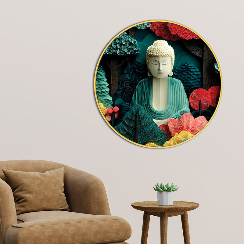 Beautiful Modern Gautam Buddha Round Wall Art Painting