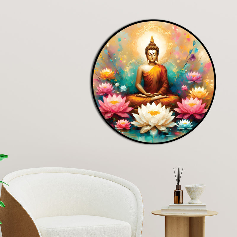 Colorful Gautam Buddha Round Art Painting
