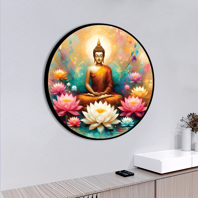 Colorful Gautam Buddha Round Art Painting