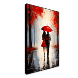 Beautiful Couple Walking Rain Umbrella Black Red Color Palette Holding Hand Wall Paintings & Arts