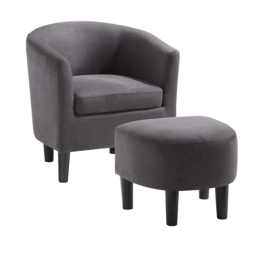 Rich Brown Comfy Round Back Velvet Chair With Ottoman