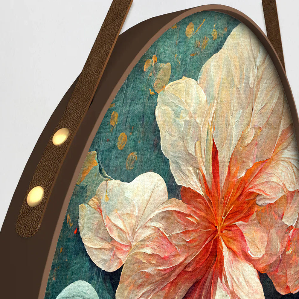 Round Framed Pink & Orange Floral Canvas Wall Hanging Canvas Painting - Set of 3