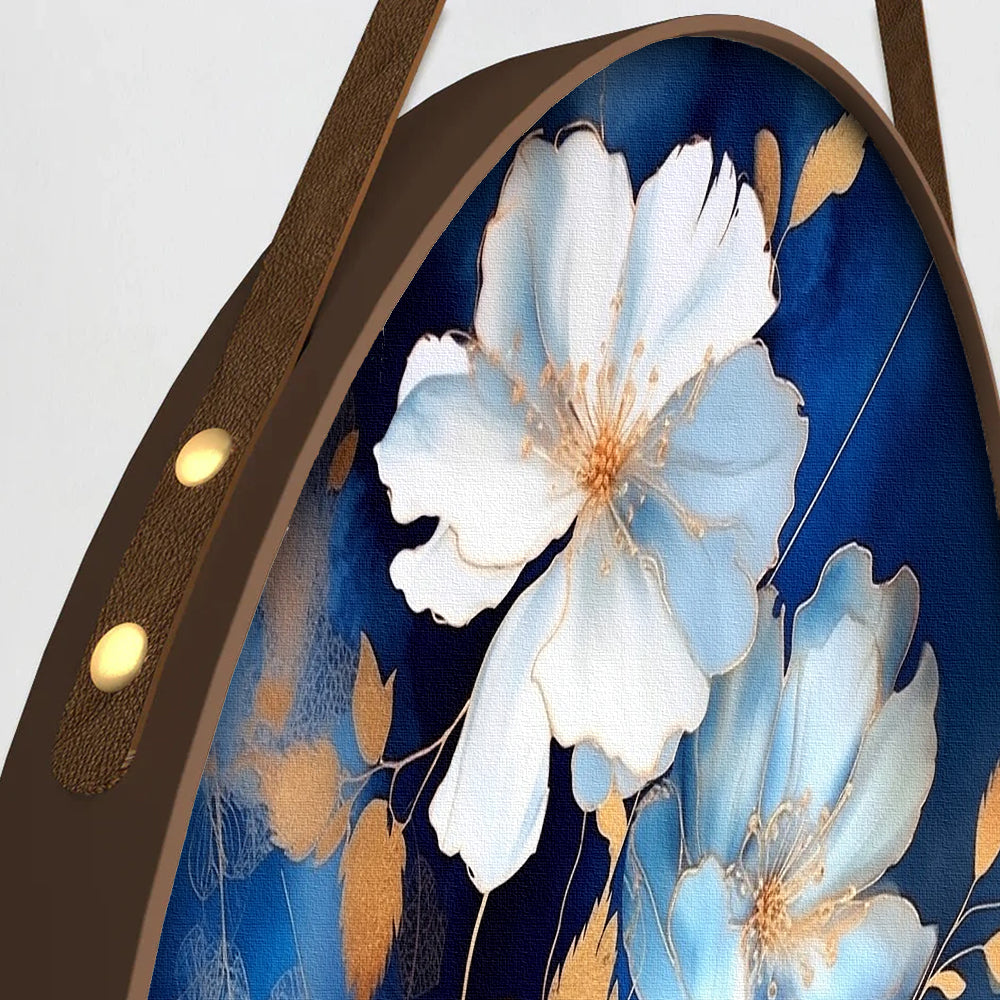 White & Gold Floral Round Framed Canvas Wall Hanging Paintings- Set of 3