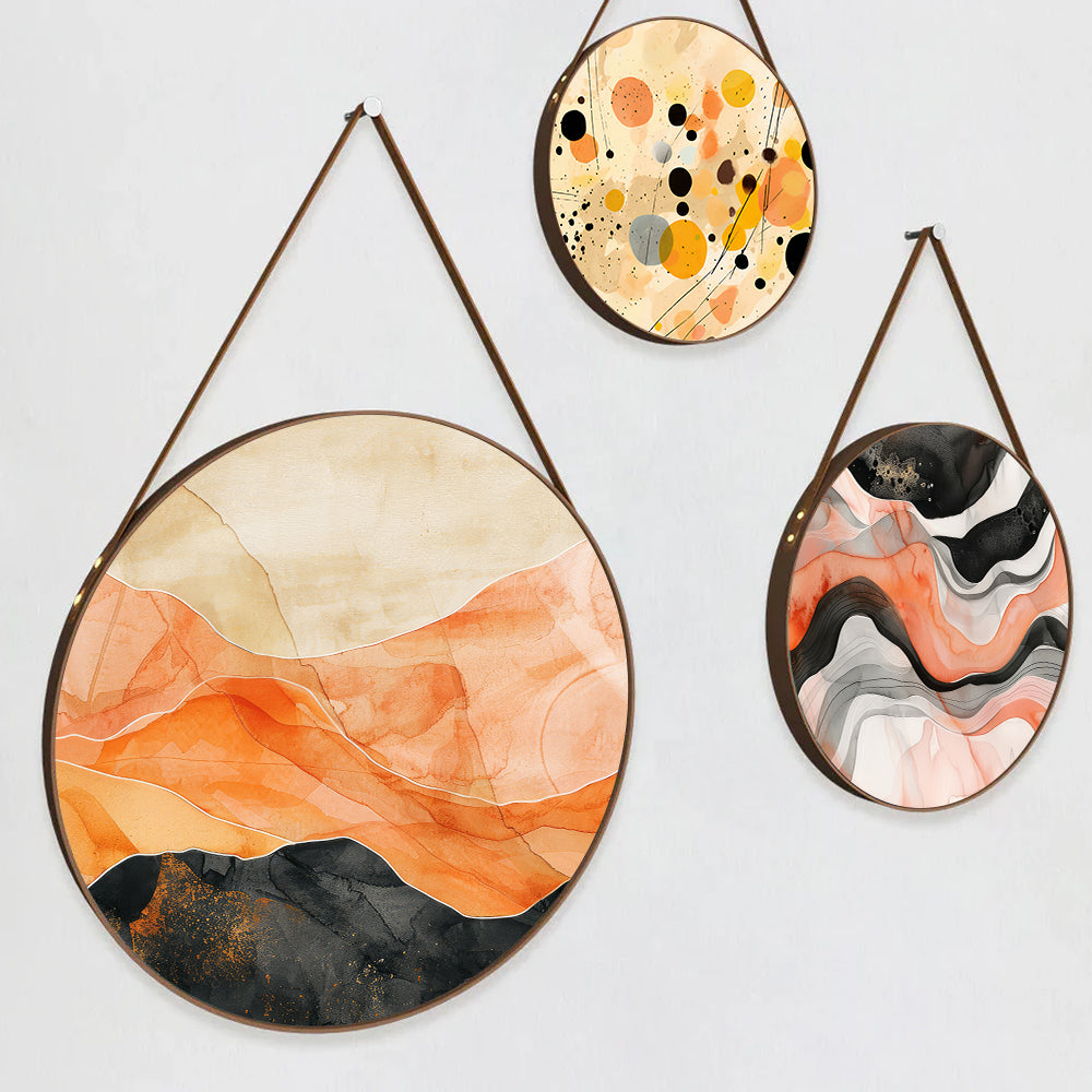 Circular Serenity Modern Digital Printed Round Framed Canvas Wall Painting - Set of 3