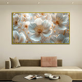 Golden Petals White Flower Canvas Wall Painting