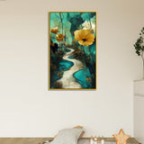 Nature Inspired Abstract Golden Floral Ready to Hang Floating Framed Canvas Wall Painting