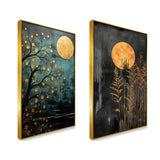 Abstract Golden Floral Tree Canvas Wall Decorative Painting Two Pieces