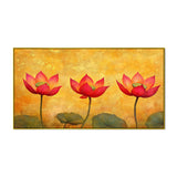Pink and Golden Lotus Flower Floating Frame Canvas Wall Painting