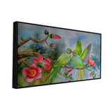 Beautiful Wall Painting of Cute Parrot Couple Sitting on Floral Branch