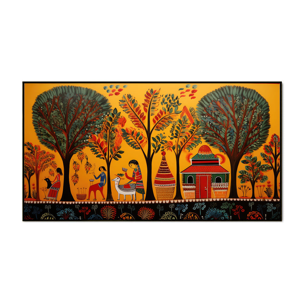 Traditional Madhubani Art Canvas Painting with Floating Frame