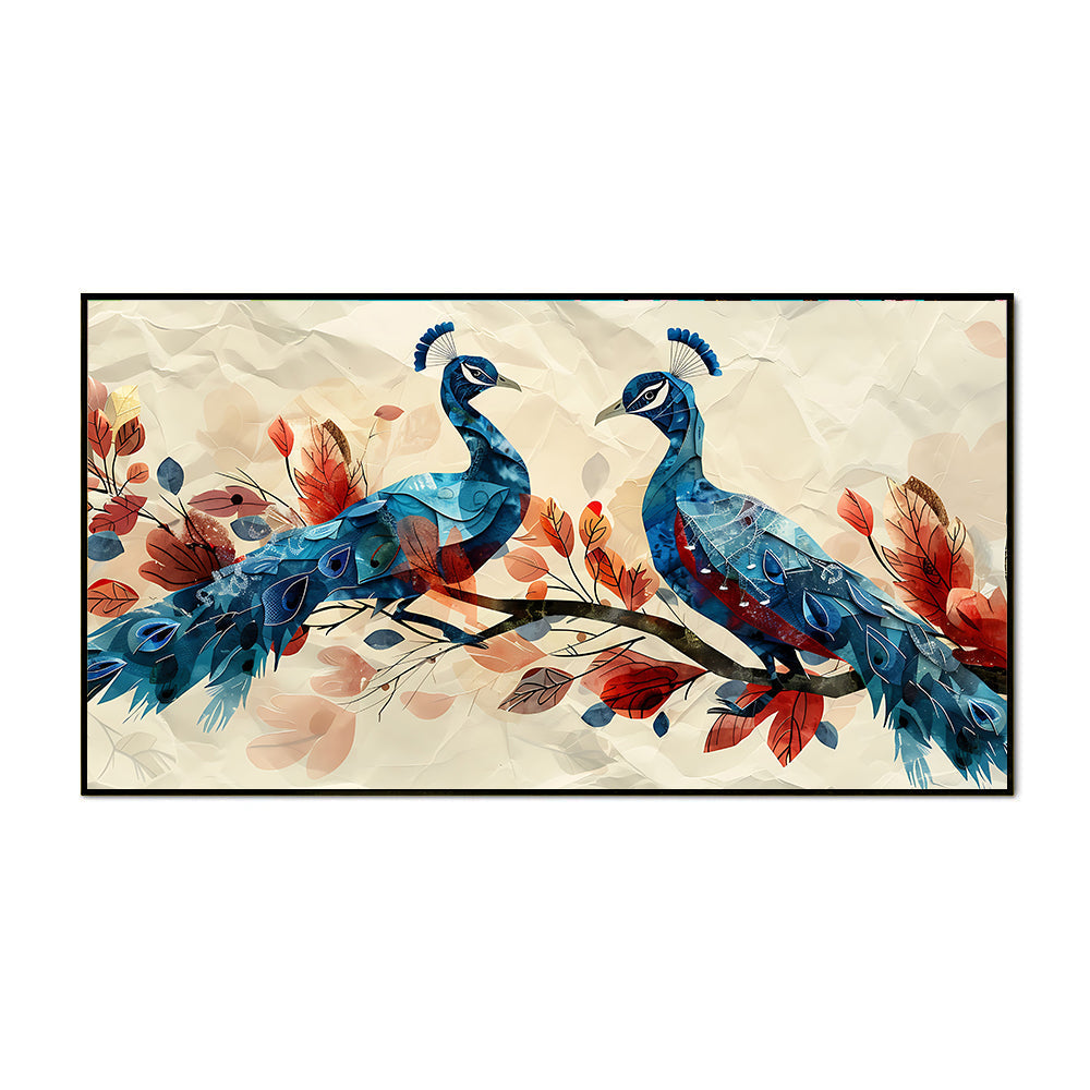 Peacock Pair Vastu Canvas Wall Painting for Home and Office Décor