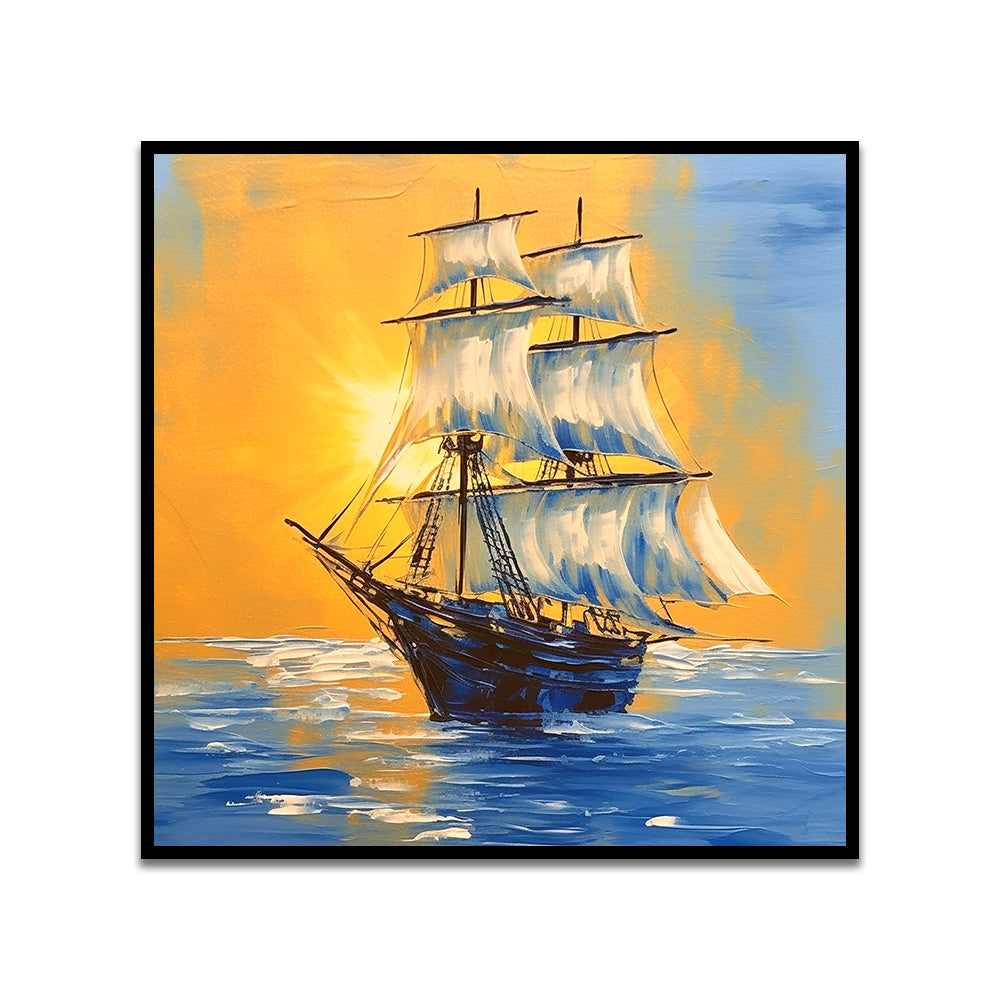 Sunset Sail Boat Digital Printed Canvas Wall Painting for Home and Office Décor