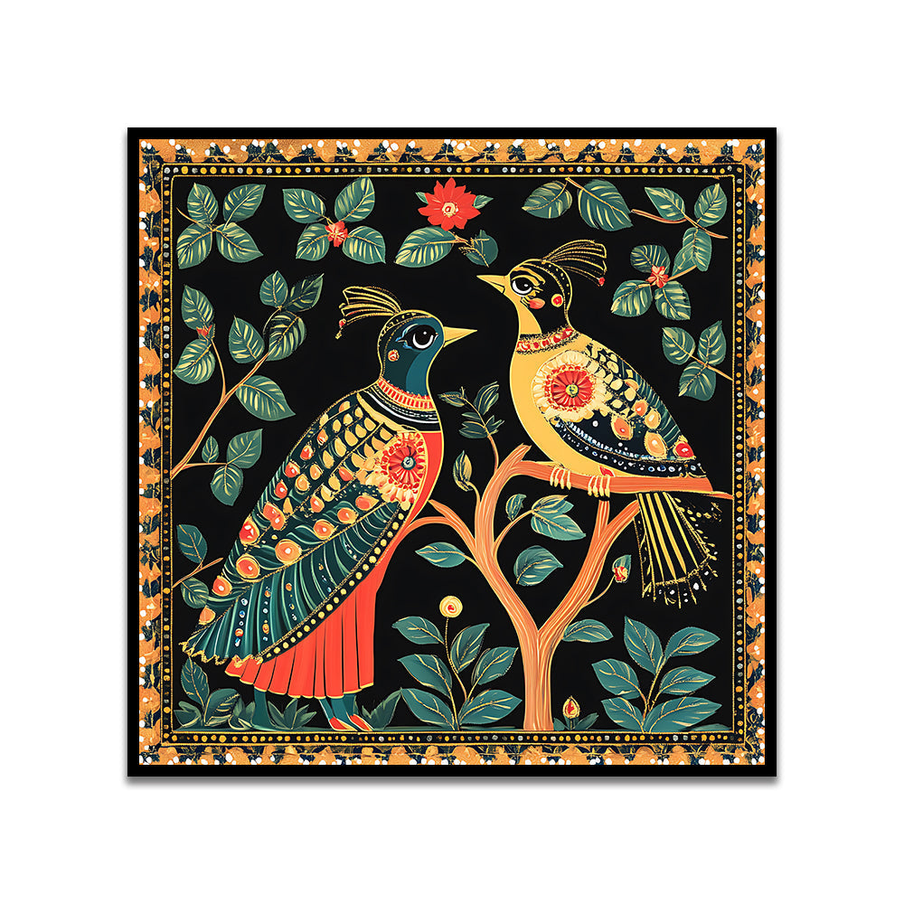 Traditional Indian Folk Art Bird Canvas Wall Painting for Home Décor