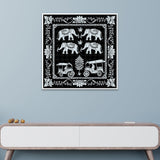 Monochrome Indian Folk Art Canvas Painting with Floating Frame