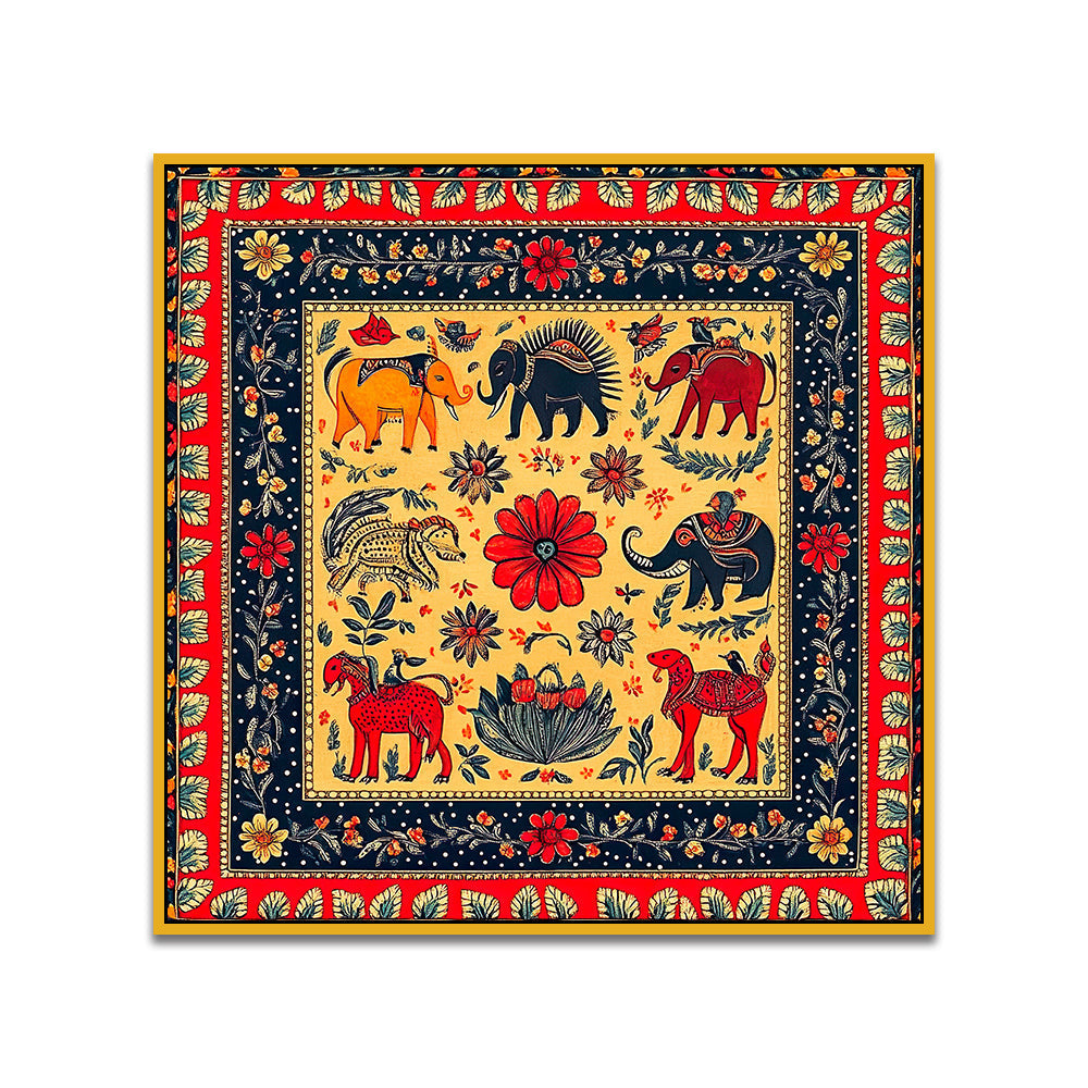 Traditional Madhubani Folk Art Canvas Painting for Home and Office Décor
