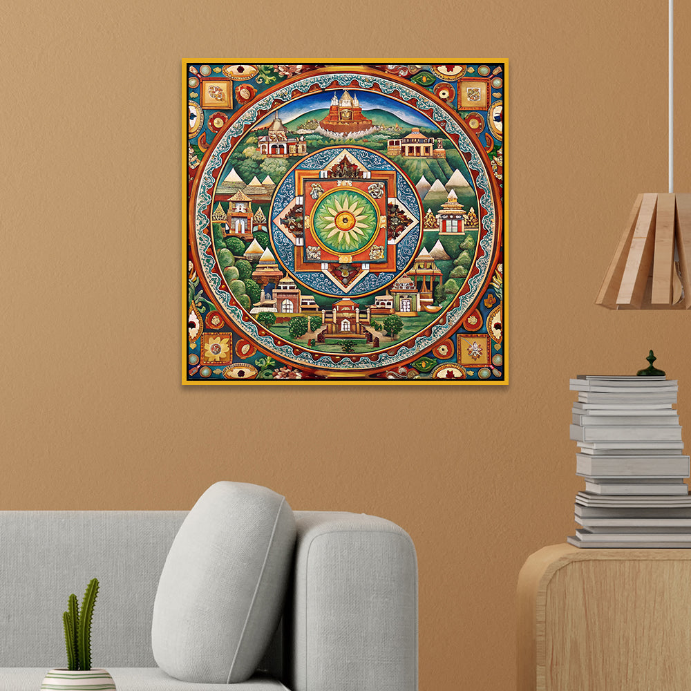 Sacred Mandala Traditional Tibetan Style Spiritual Canvas Wall Painting