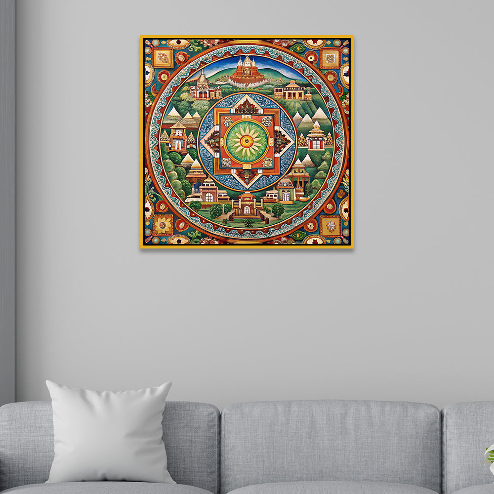 Sacred Mandala Traditional Tibetan Style Spiritual Canvas Wall Painting