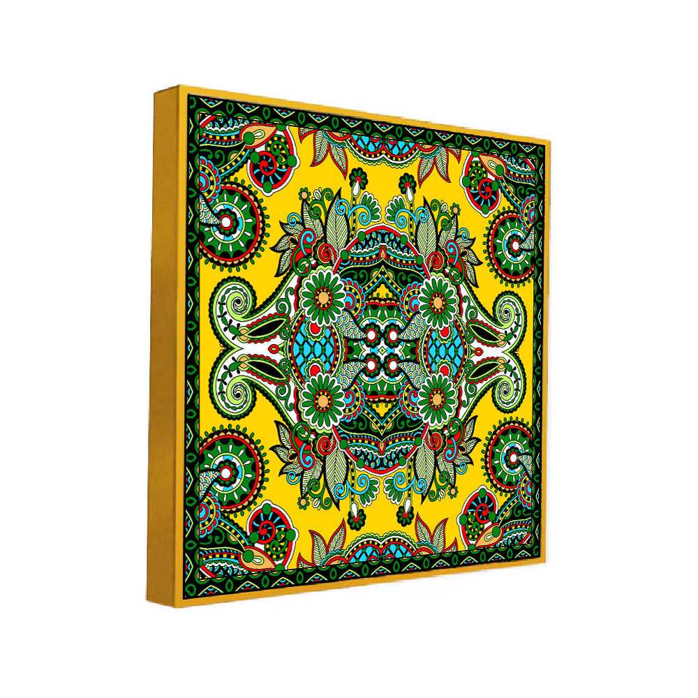 Vibrant Colorful Floral & Paisley Art Mandala-Inspired Canvas Wall Painting