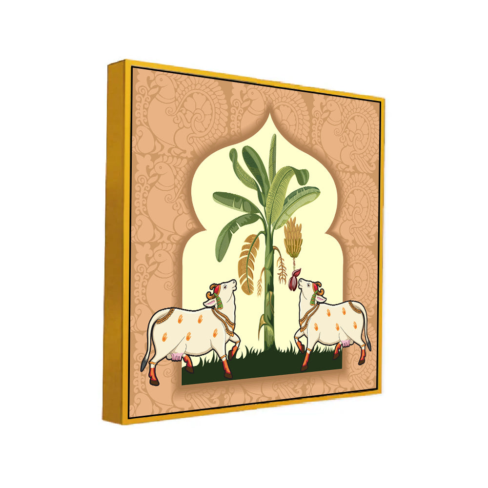 Kamdhenu Cow Vastu Prosperity Pichwai Cotton Canvas Wall Painting
