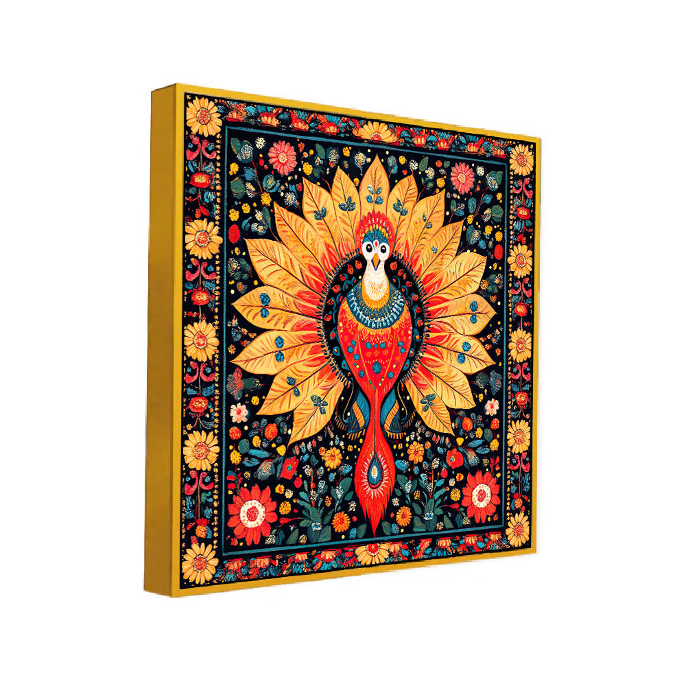 Bold and Colorful Madhubani Bhil Painting with Intricate Folk Art Designs