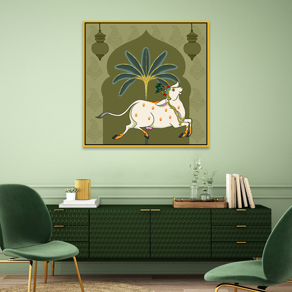 Traditional Indian Pichwai Square Canvas Painting for Wall Décor