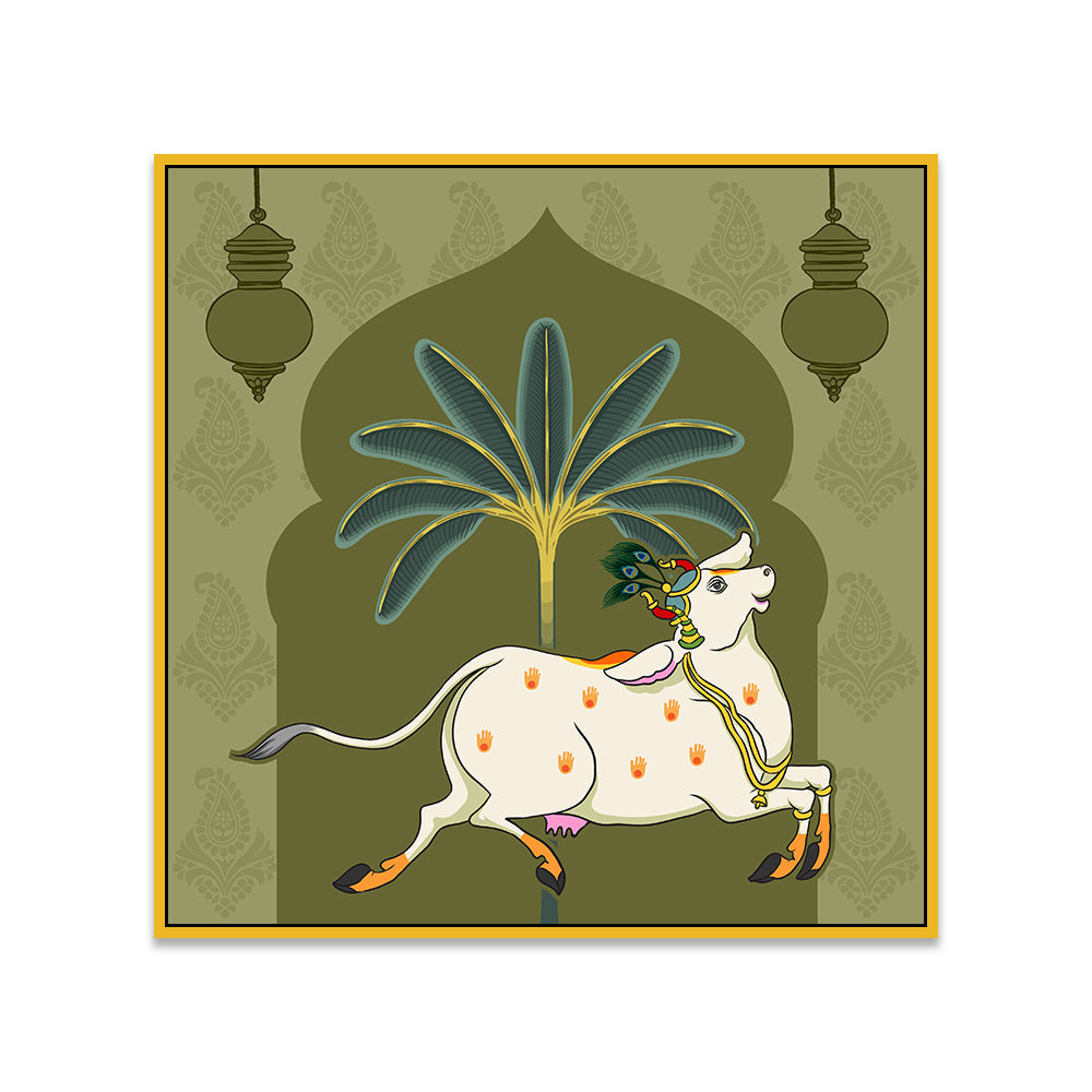 Traditional Indian Pichwai Square Canvas Painting for Wall Décor