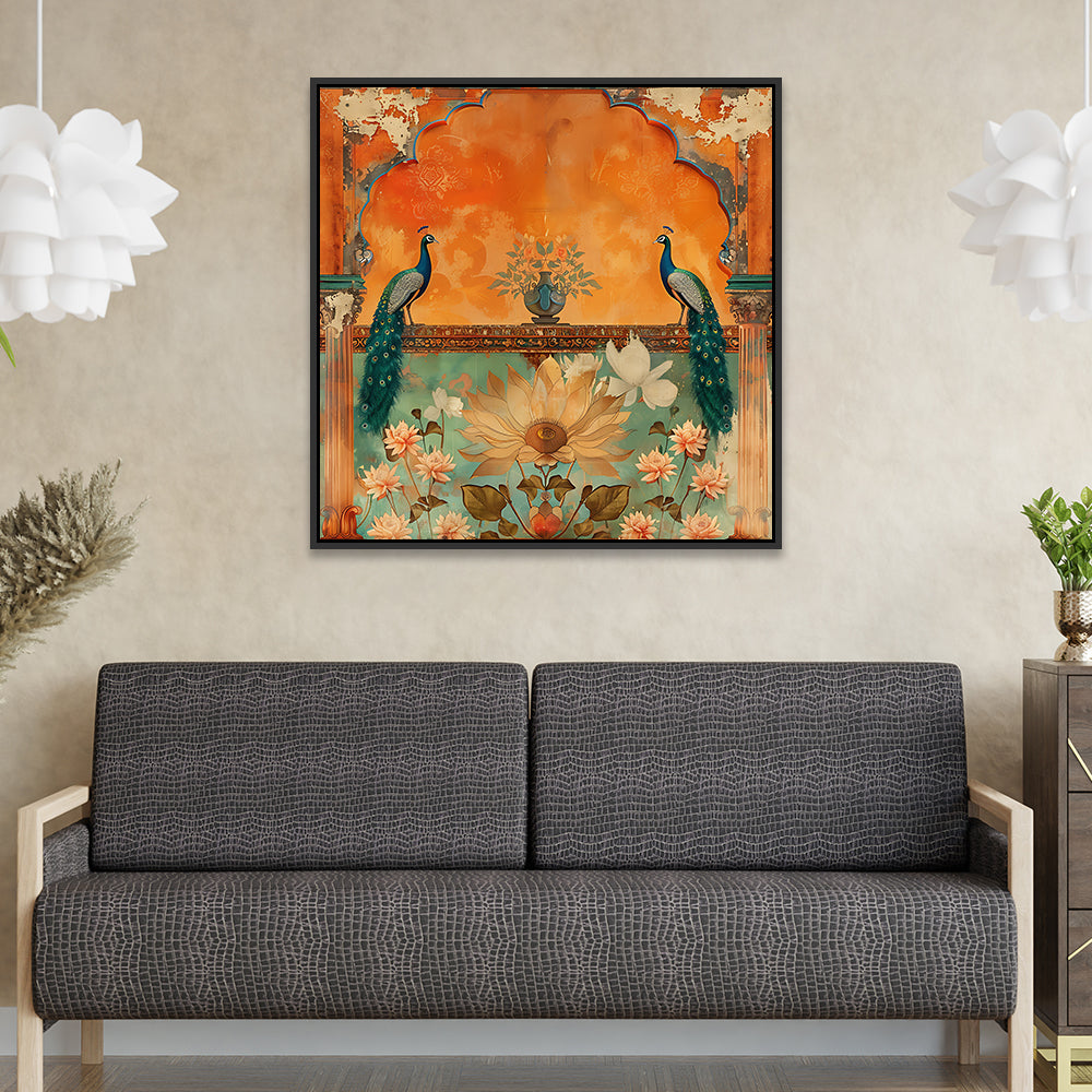 Vibrant Blue & Gold Square Peacock Painting for Home Décor